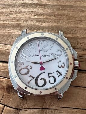 Betsey Johnson Silver, White & Pink Watch Face